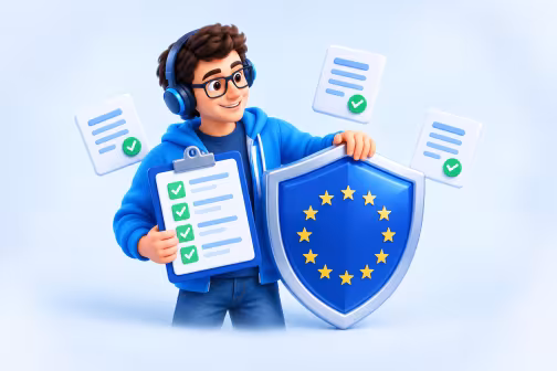 The developer with a checked checklist and a shield with the European Union stars.