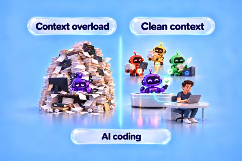A single agent with a context overloaded by files beside a multi-agent orchestrator with a clean context
